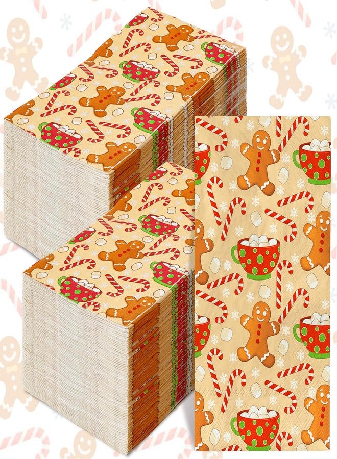 AnyDesign 100 Pack Christmas Guest Napkins Gingerbread Man Candy Cane Snowflake Disposable Paper Napkins Xmas Winter Holiday Dinner Hand Napkin for Home Kitchen Bathroom, 13 x 15.7 Inch - Image 1